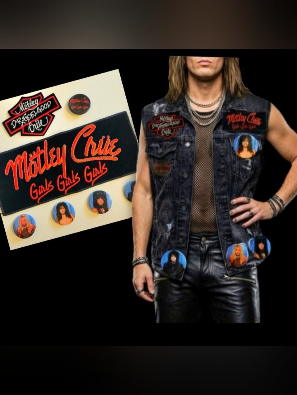 Vtg 80s Motley Crue rock band memorabilia iron  patches button pins bundle rare